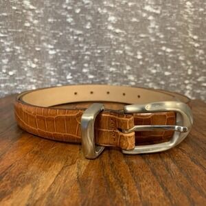 Tanner Goods Genuine Leather Light Brown Italian Crocodile Design Belt Sz Large